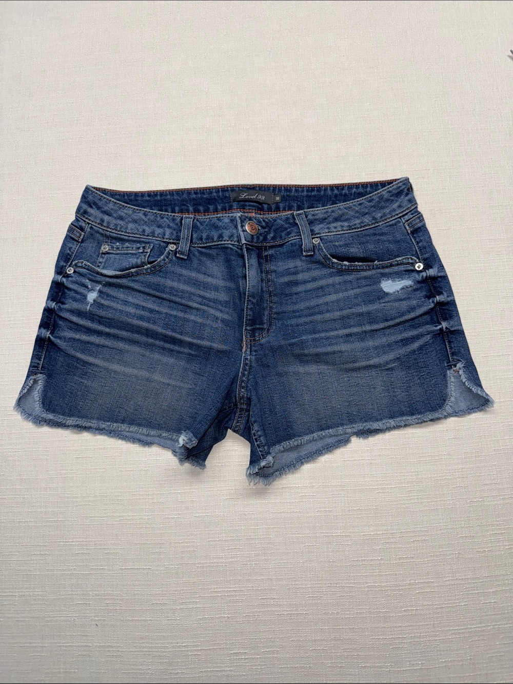 Level 99 Dark Blue Distressed Denim Shorts